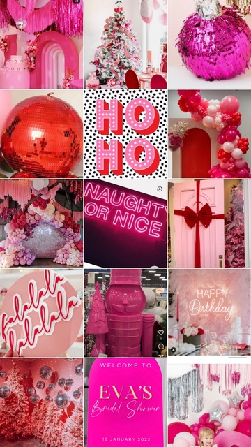 pink and red contemporary and feminine christmas mood board 