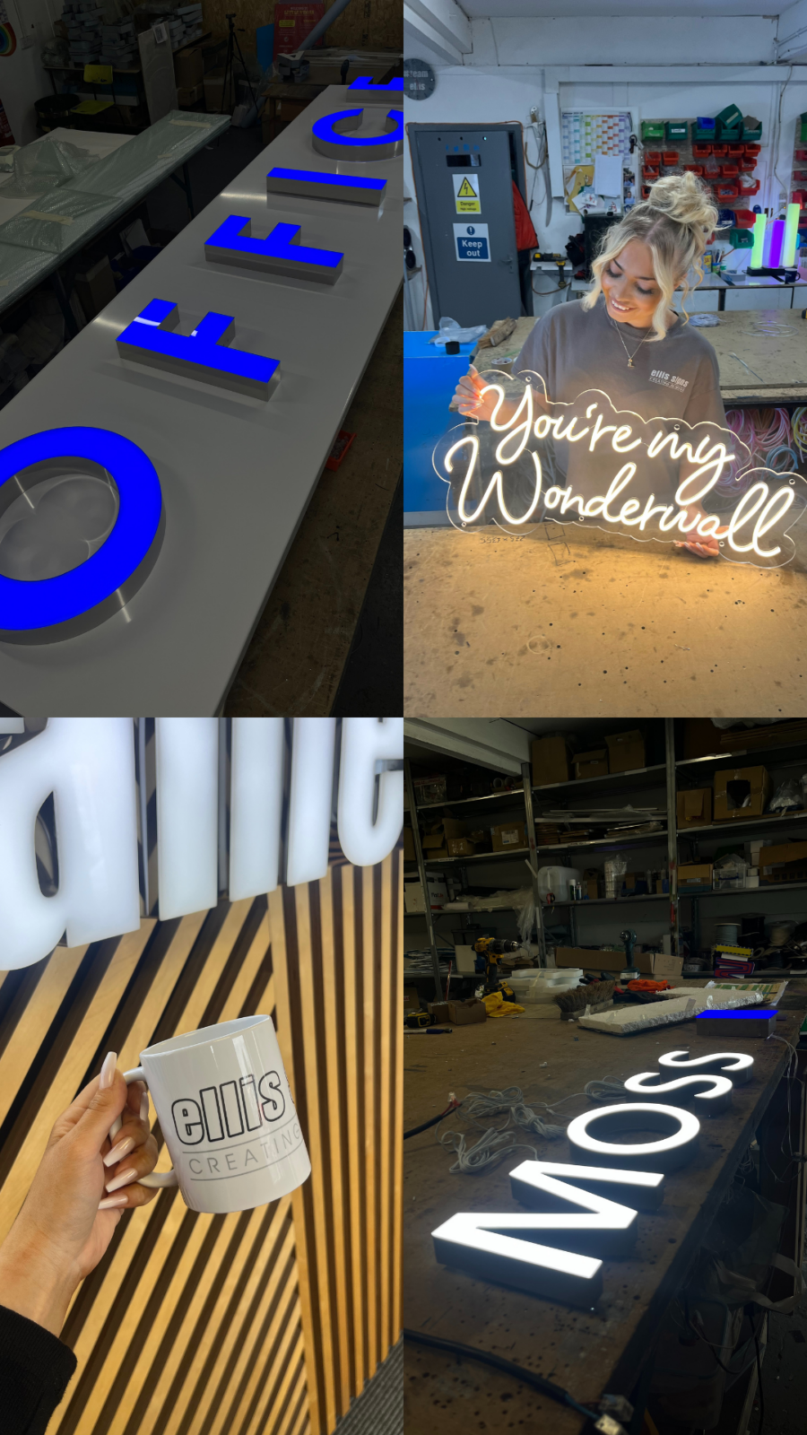 built up face illuminated letters for office and moss